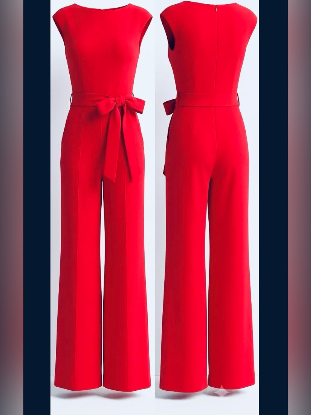 Elegant Red Wide-Leg Jumpsuit with Belt. New York & Company. Size 10 - Picture 4 of 14